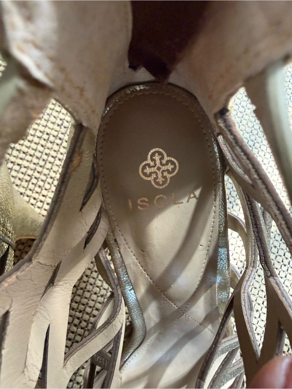Isola Metallic Gold Strappy Cutout Heels - Picture 3 of 8